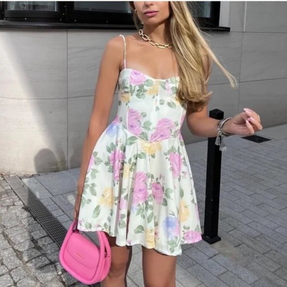 NWT Zara Floral Corset Bustier Dress size S - Picture 4 of 16